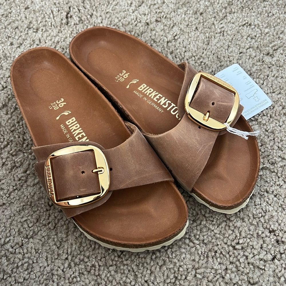Birkenstock Brown Sandals with Gold Buckle
